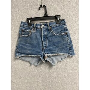 Levi's Cut Off Shorts Womens 25 Blue Denim Cotton Stretch Logo Medium Wash